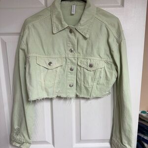 Zara Light Green Cropped Jean Jacket